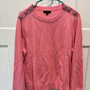J.Crew Pink Crewneck Sweater with Rhinestone Button Detail – Large